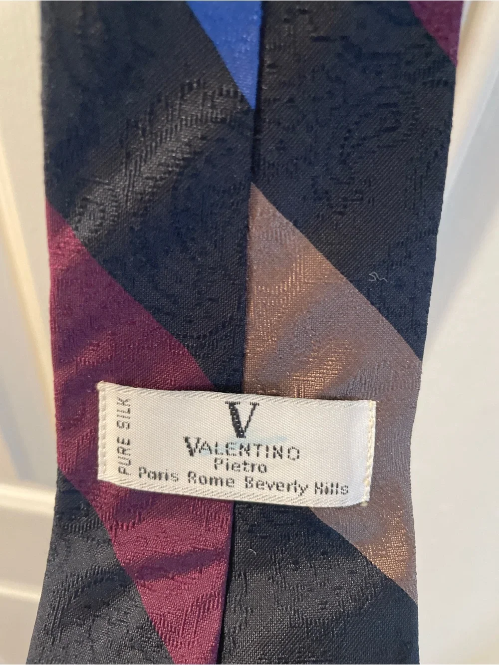 👔 Valentino Pietro Vintage Striped Tie in Blue, Maroon, Taupe and Black 👔